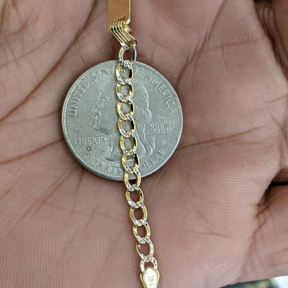 10kt Real Gold Cuban Curb Diamond Cut ID Bracelet
